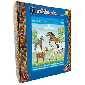 Ministeck 37733 - Mozaïekplaatje 4 in 1 paarden, ca. 26 x 33 cm groot knijperbord met ca. 1.500 kleurrijke steentjes, knijpplezier voor kinderen vanaf 4 jaar.