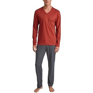 CALIDA Relax Streamline Lange herenpyjama, van 100% katoen, broek met stof beklede elastische tailleband, Ochre Red., 56