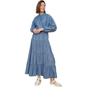 TRENDYOL Maxi-skaterjurk voor dames, regular geweven jurk, blauw, 34