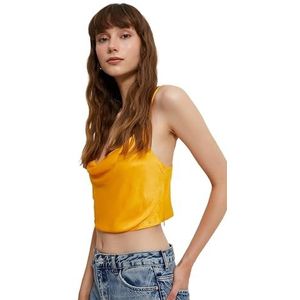 Koton Dames spaghetti strappy satijn cowl nek crop blouse, oranje (230), M