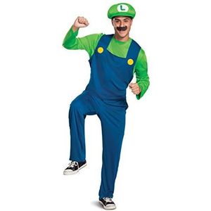Disguise heren Luigi kostuum, officiële Nintendo Super Mario Bros Luigi kostuum voor volwassenen met hoed en snor, Luigi