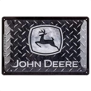 Nostalgic-Art Metalen Retro Bord, John Deere – Diamond Plate Black – Geschenkidee voor tractorfans, van metaal, Vintage ontwerp, 20 x 30 cm