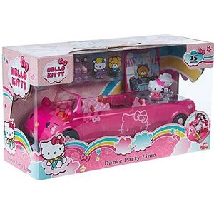 Jada Toys 253247000 - Limo Dance Party limousine, speelgoedauto veranderbaar, deur in trappen, bagageruimte opent naar de dansvloer, incl.2 Hello Kittyfiguren,355 cm,vanaf 3 jaar, roze