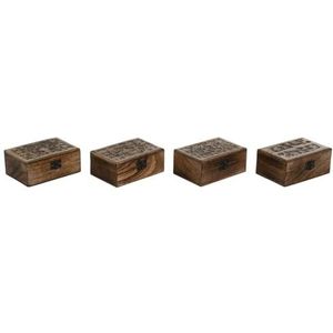 Home ESPRIT Sieradendoosje van bruin mangohout, 15 x 10 x 6 cm, 4 stuks