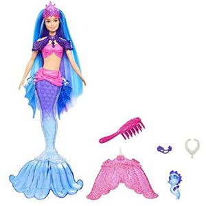 Barbie Zeemeermin Power Barbie 'Malibu' Roberts Zeemeerminpop met Dier, Verwisselbare Vinnen, Haarborstel en Accessoires, speelgoed voor kinderen van 3 jaar en ouder, HHG52