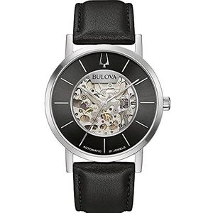 Bulova Heren analoog automatisch horloge met leren armband 96A279, zwart, Modern