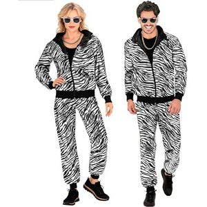 W WIDMANN - kostuum trainingspak, dierenpatroon zebra, zilvermetallic, dierenprint, jaren 80-outfit, joggingpak, badknoop-outfit, carnavalskostuums