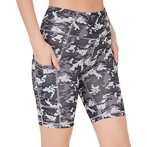 LOS OJOS Camo Fietsbroek voor dames, hoge taille, buikweg, camouflage, workout leggings voor vrouwen, Koolgrijs, L