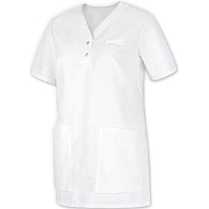 BP 1740-435-21-3XL Overtrek-tuniek voor vrouwen, 1/2 mouw, V-hals met smalle drukknoopband, 180,00 g/m² stofmix, wit, 3XL