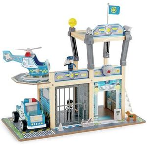 Sustainable Wood Toy, Toy Police Car And Helicopter, Hape Police Station Playset With Battery-Powered Alarms, Policeman, Police Dog, Prisoner. 3 years +