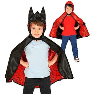 Widmann 10666 Omkeerbare cape met capuchon voor kinderen, spin op het net of vleermuis, themafeest, carnaval, Halloween