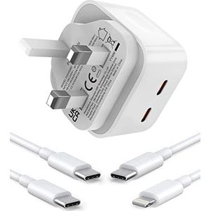 E-POWIND iPhone snellader, 35 W Dual USB C oplader [MFi-gecertificeerd] met Lightning-oplaadkabel en PD 3.0 snellaadkabel voor 14/13/12/11XS/XS Max/XR iPad, Samsung/Huawei/Pixel, (PD0352GD)