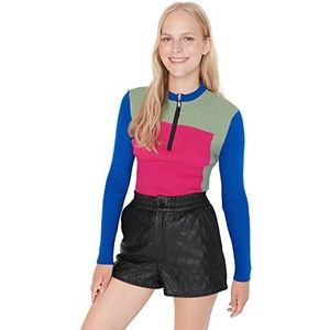 Trendyol Dames staande kraag Colorblock getailleerde trui sweatshirt, Fuchsia, M