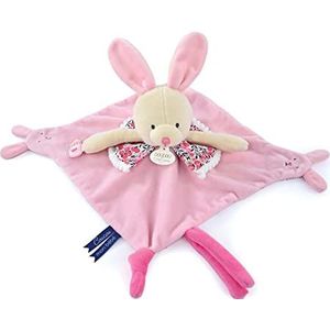 Doudou et Compagnie - Les Petits Futés DC4054 Knuffeldier met vingerpop, haas, roze, 30 cm, geboortecadeau