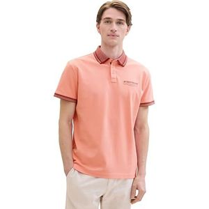 TOM TAILOR Basic Piqué poloshirt voor heren met logo-print, 12642 - Hazy Coral Rose, XXL