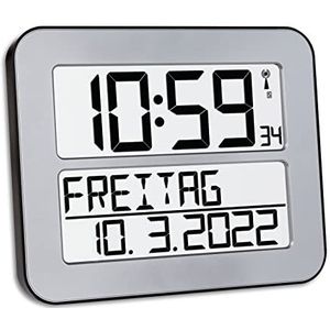 TFA Dostmann TimeLine Max Radioklok digitaal, 60.4512.54, met datum en werkdag, geschikt voor ouderen, gemaakelijk te lezen, zilver, (L) 258 x (B) 30 (120) x (H) 212 mm