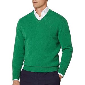 Hackett London Heren Lamswol V-hals Pullover Sweater, Groen (Clover Grn), S