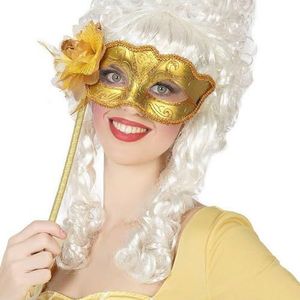 BigBuy Carnival gouden oogmasker met handvat