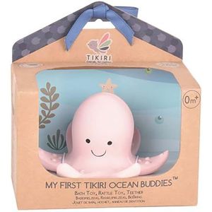 Tikiri 8597511 Rammelaar van natuurlijk rubber in geschenkdoos, octopus, badspeelgoed, voor baby's en kinderen vanaf 0+ maanden