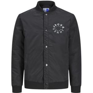JACK&JONES JUNIOR Jjwarrior College Bomber Jnr Jas voor jongens, Zwart/Detail: wit logo + solide ribbing, 128 cm