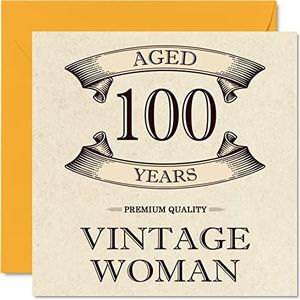 Vintage 100e verjaardagskaarten voor vrouwen - leeftijd 100 jaar - leuke verjaardagskaart voor mama zus vrouw oma oppas oma tante, 145 mm x 145 mm dames wenskaarten, 100e verjaardagskaart