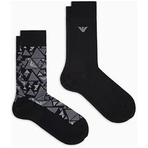 EMPORIO ARMANI MAN'S GRAPHIC ALLOVER 2-PACK SOKKEN KORT ZWART TU, Zwart, One size