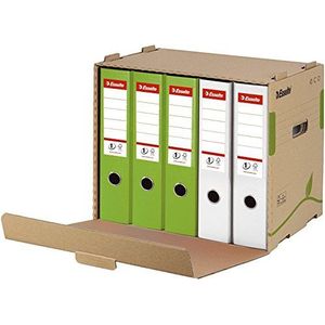 Esselte Eco archiefcontainer, opbergdoos voor 5 A4 mappen, opbergdoos met deksel, transportbox met handgrepen, 100% gerecycled golfkarton, 100% recyclebaar, 1 stuk, natuurbruin, 623920