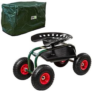 UPP Outdoor Deluxe Rolstoel met beschermhoes, tuinkruk, tuinstoel van staal, brede rubberen banden, verstelbare zithoogte en opbergruimte voor tuingereedschap, tuinhulp, belasting max. 150 kg, groen