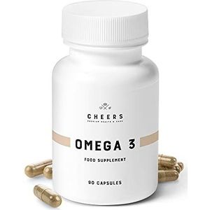 CHEERS Omega 3, 90 capsules, zeer effectieve visolie, bevat 550 mg EPA en DHA per capsule, vitaminen ter ondersteuning van de gezondheid van het immuunsysteem en het hart
