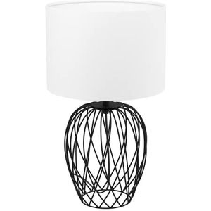 EGLO Tafellamp Nimlet, 1-lichts textiel nachtlampje in scandinavisch design, nachtlamp van witte stof en zwart metaal, tafel lamp voor woonkamer met schakelaar, E27 fitting