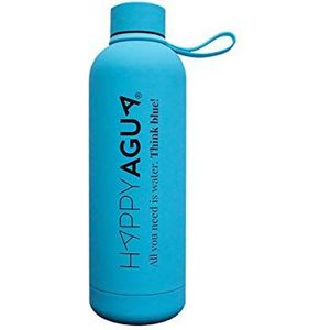 HappyAgua RVS waterfles met dubbele kamer. 500 ml. Herbruikbare thermosfles zonder BPA. Antislip met rubberen coating. Dubbelwandige vacuümisolatie voor dranken. Kleur Blauw (895934)