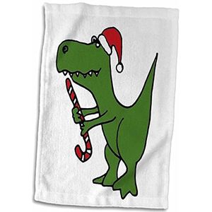 3dRose"" Grappige Groene Trex Dinosaur in Santa Hat met Snoep Riet Handdoek, Wit, 15 x 22-Inch