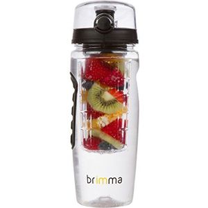 Brimma Waterfles met fruitei - 0,94 liter groot, lekvrij, helder plastic fruitinfusie, gymwaterfles voor sport, kamperen, hardlopen en reizen