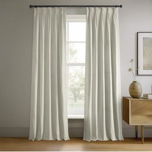 HPD Half Price Drapes Fluwelen verduisterende gordijnen/gordijnen - 213 cm lang 1 paneel verduisteringsgordijn handtekening geplooid voor woonkamer en slaapkamer - 25W x 84L, gebroken wit