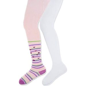 Playshoes Meisjes hartjes en effen kleuren met comfortabele tailleband panty (verpakking van 2), wit (origineel 900), 98/104 cm