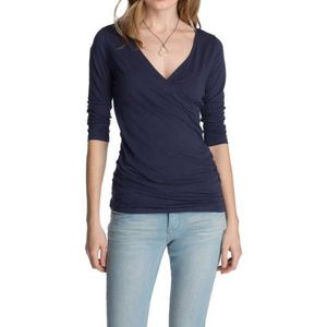 ESPRIT Dames T-Shirt Jersey wikkelshirt met 3/4 mouwen, blauw (Cinder Blue), M