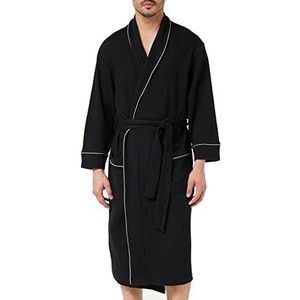 Amazon Essentials Men's Lichtgewicht badjas met wafelpatroon (verkrijgbaar in grote en lange maten), Zwart, XL-XXL