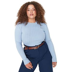 Trendyol Vrouwen vrouw Bodycone Crew Neck Knitwear Plus Size Blouse Shirt, lichtblauw, 4XL, Lichtblauw, 4XL