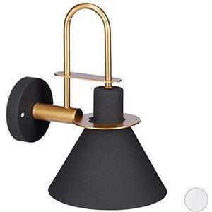 Relaxdays Wandlamp Editorial, wandlamp in elegant industrieel design, wandlamp in messinglook, E27, 40W, zwart