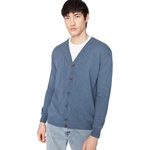 Trendyol Basics Slim Fit Basic V-hals tricot gebreide jas voor heren, blauw, M