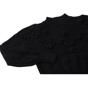 faina Dames half hoge kraag driedimensionale bloem gehaakt gebreide trui zwart maat XS/S, zwart, XS