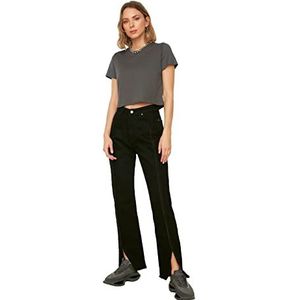Trendyol Dames hoge taille bootcut jeans met zwarte proeverij, Zwart, 66