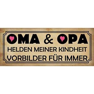Schatzmix Spreuk Oma & Opa-Helden meiner Kindheit... Metalen bord 27x10 cm Wanddecoratie tin sign blikken bord, blik, meerkleurig