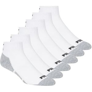 PUMA Heren 6 Pack Quarter Crew Sokken, Wit/Grijs Detail, Medium