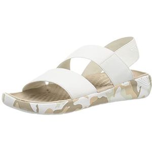 Crocs Camo stretchsandaal met literide-print voor dames, met houten schoenen, bijna wit, 39/40 EU