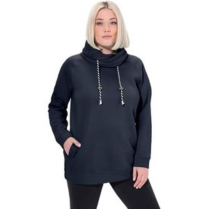 Ulla Popken Dames sweatshirt, brede opstaande kraag, koord, raglanmouwen sweatjack, blauw (71), 62/64 EU