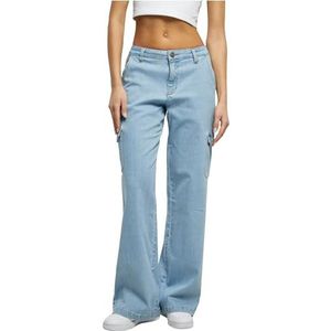 Urban Classics Dames Ladies High Waist Straight Denim Cargo Pants, Lighter Washed, 32