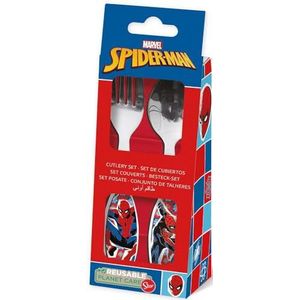 Marvel Spiderman bestek van roestvrij staal met afgeronde punten, lichtblauw/rood, 2-delig