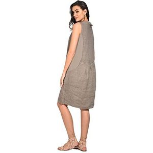 Bonateks Damesjurk, 100% Linnen, Gemaakt in Italië, Halflange jurk met ronde hals en blote schouders, licht kaki, maat: L, Khaki Helder, L
