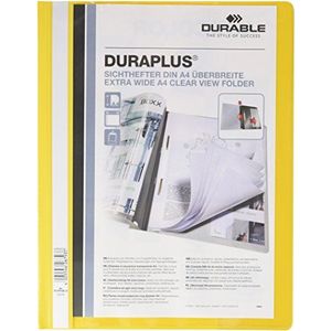 Durable 257904 Duraplus snelhechtmap met opbergvak voor A4, geel, verpakking van 25 stuks.